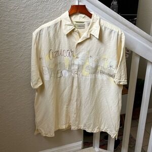 Cubavera Men's L Cream Hawaiian Linen Button Up Azucar Graphic Embroidered Shirt